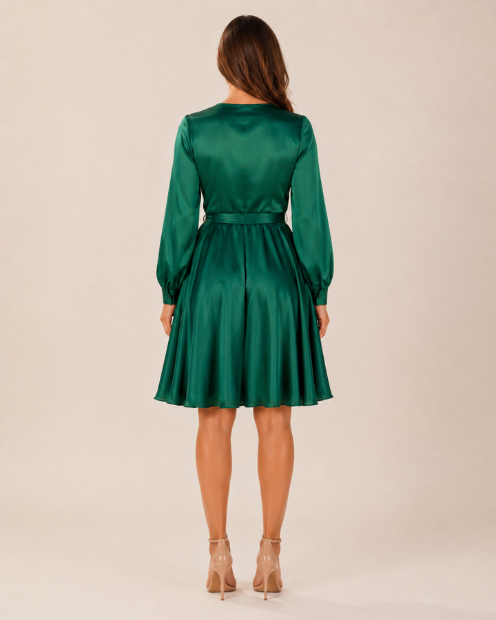 Satin Wrap Dress with Puff Sleeves for Women – Noa
