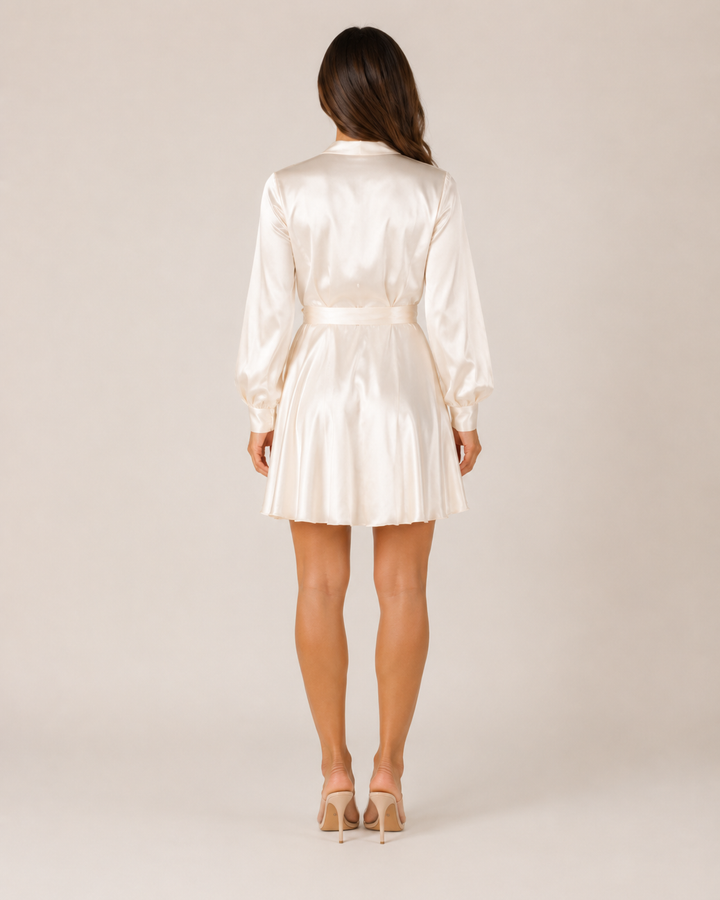 Satin Wrap Dress with Puff Sleeves for Women – Noa