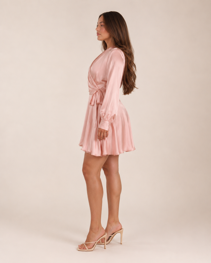 Satin Wrap Dress with Puff Sleeves for Women – Noa