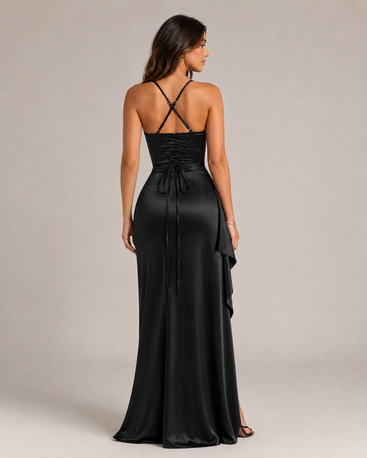 Draped Maxi Dress with High Split for Women – Lianne