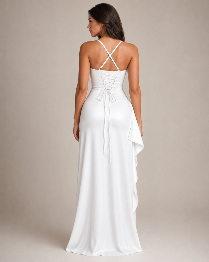Draped Maxi Dress with High Split for Women – Lianne