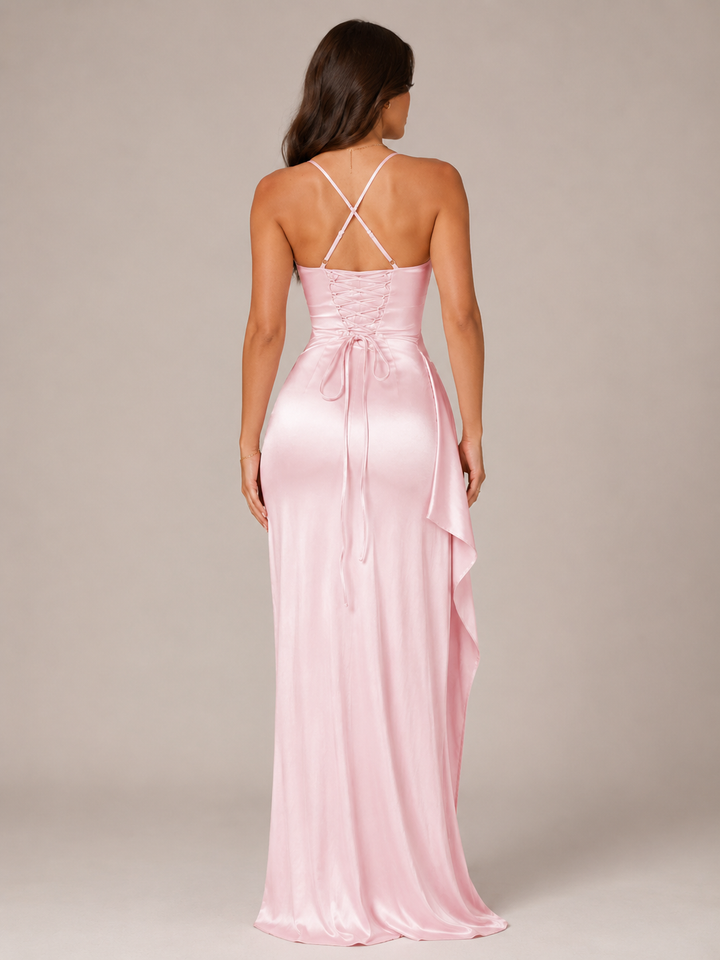 Draped Maxi Dress with High Split for Women – Lianne