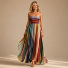 Judith | Women's Strapless Colorful Pleated Summer Maxi Dress Strapless