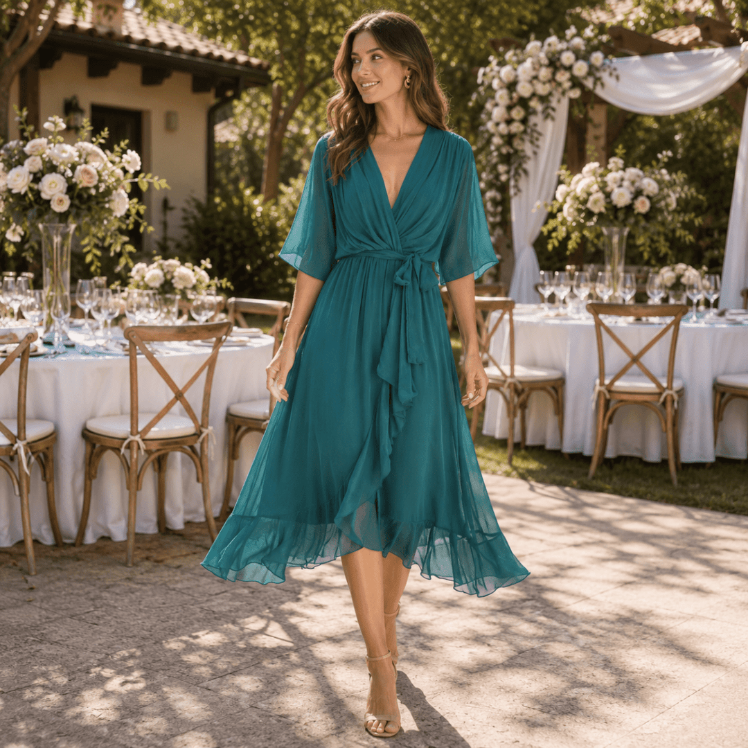 Gala Ready Midi Dress with Adjustable Waist Tie