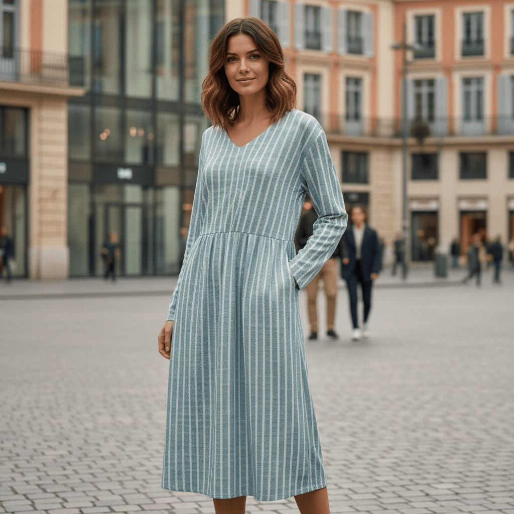 Breathable V Neck Stripe Dress