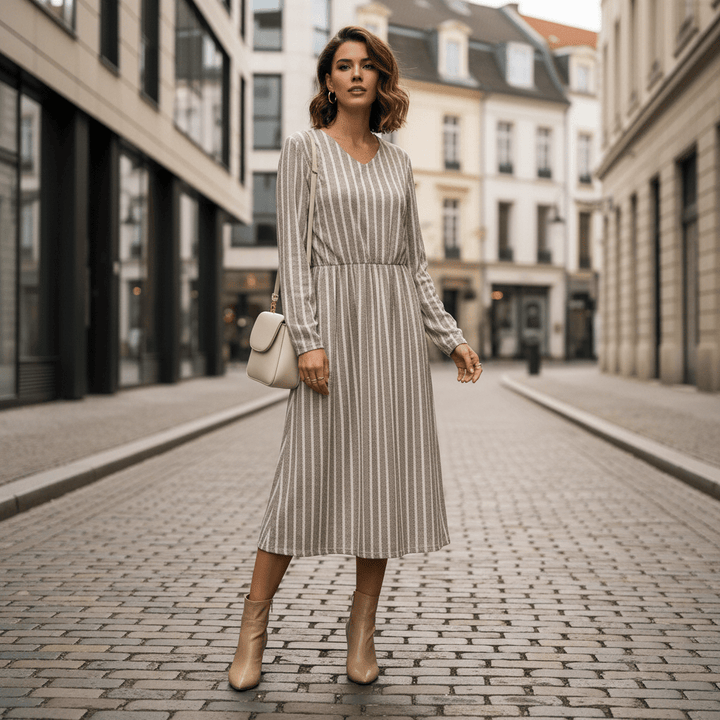 Breathable V Neck Stripe Dress