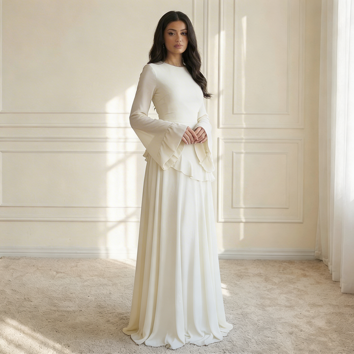 Maxi Dress – Flowy Ruffle Detail &amp; Elegant Flared Silhouette