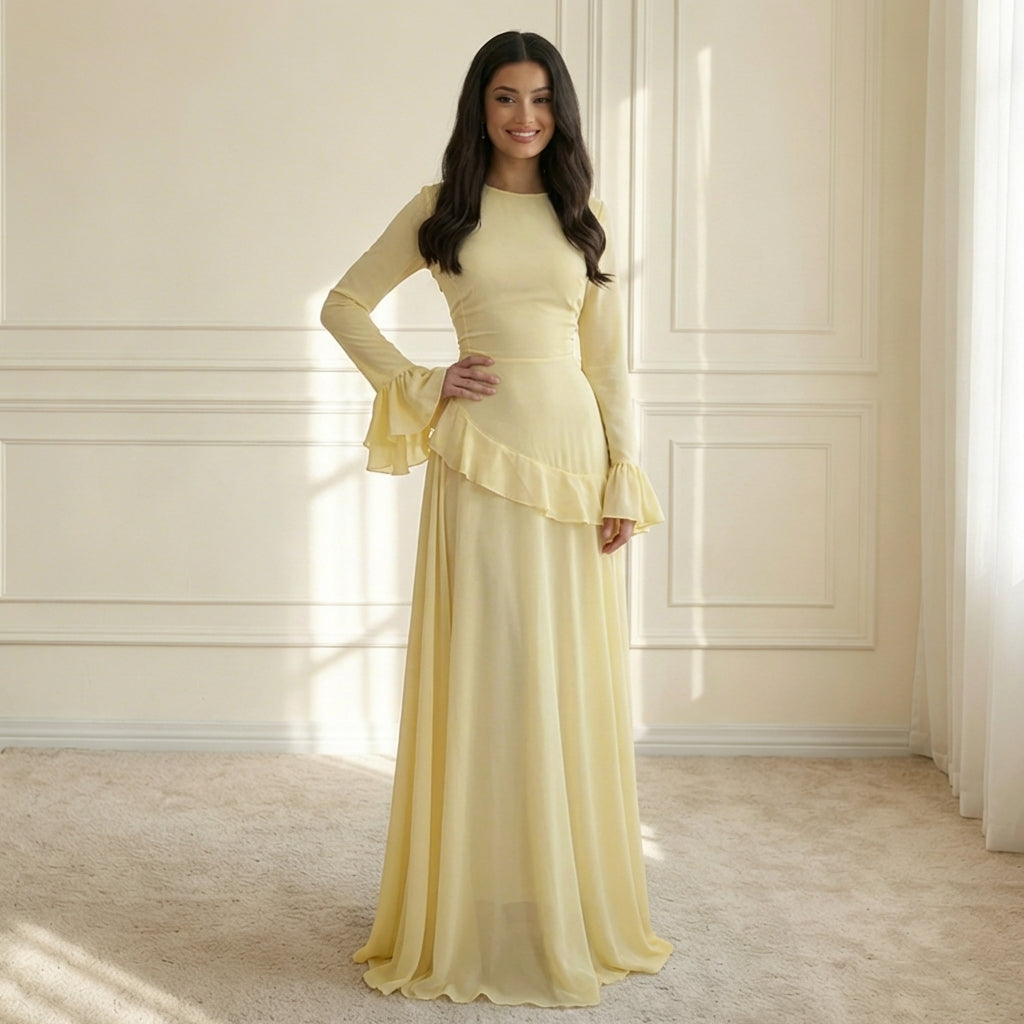 Maxi Dress – Flowy Ruffle Detail &amp; Elegant Flared Silhouette
