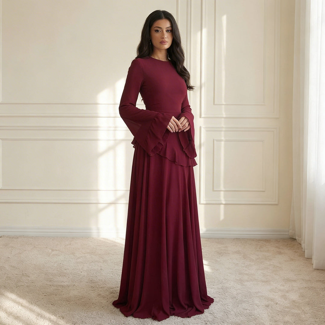 Maxi Dress – Flowy Ruffle Detail &amp; Elegant Flared Silhouette