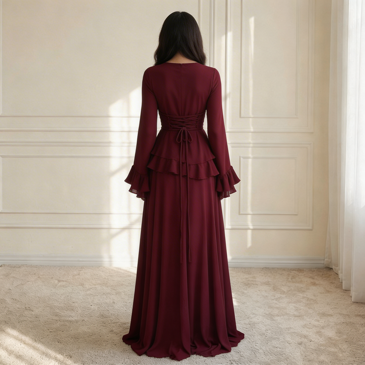 Maxi Dress – Flowy Ruffle Detail &amp; Elegant Flared Silhouette