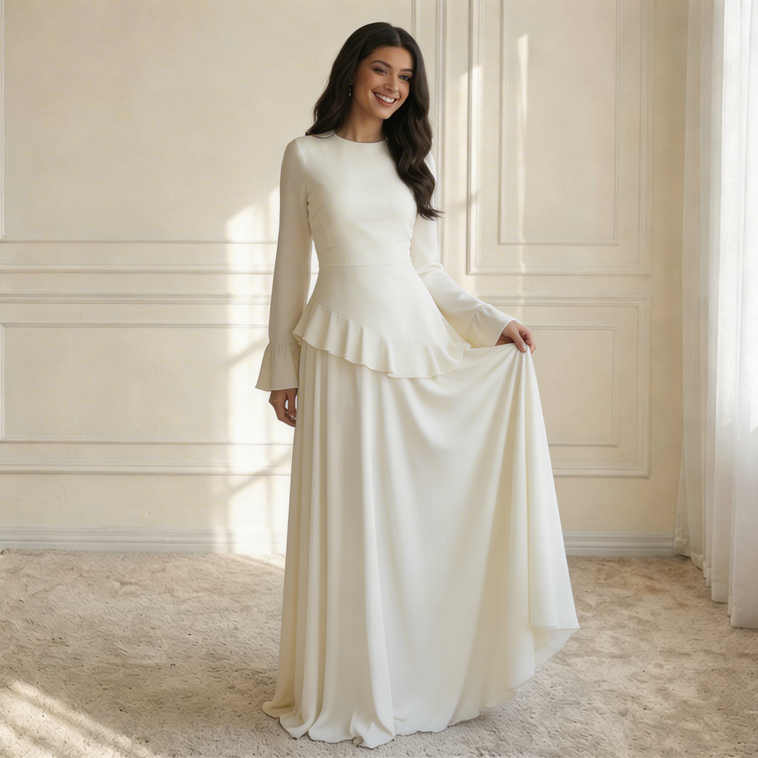 Maxi Dress – Flowy Ruffle Detail &amp; Elegant Flared Silhouette