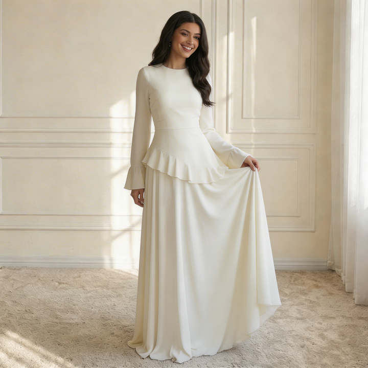 Maxi Dress – Flowy Ruffle Detail &amp; Elegant Flared Silhouette