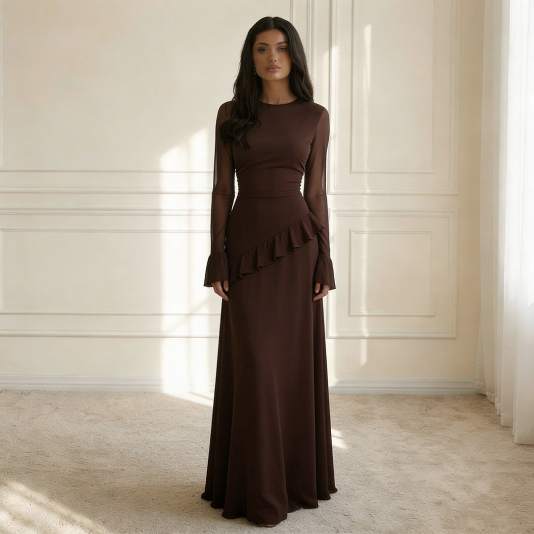Maxi Dress – Flowy Ruffle Detail &amp; Elegant Flared Silhouette