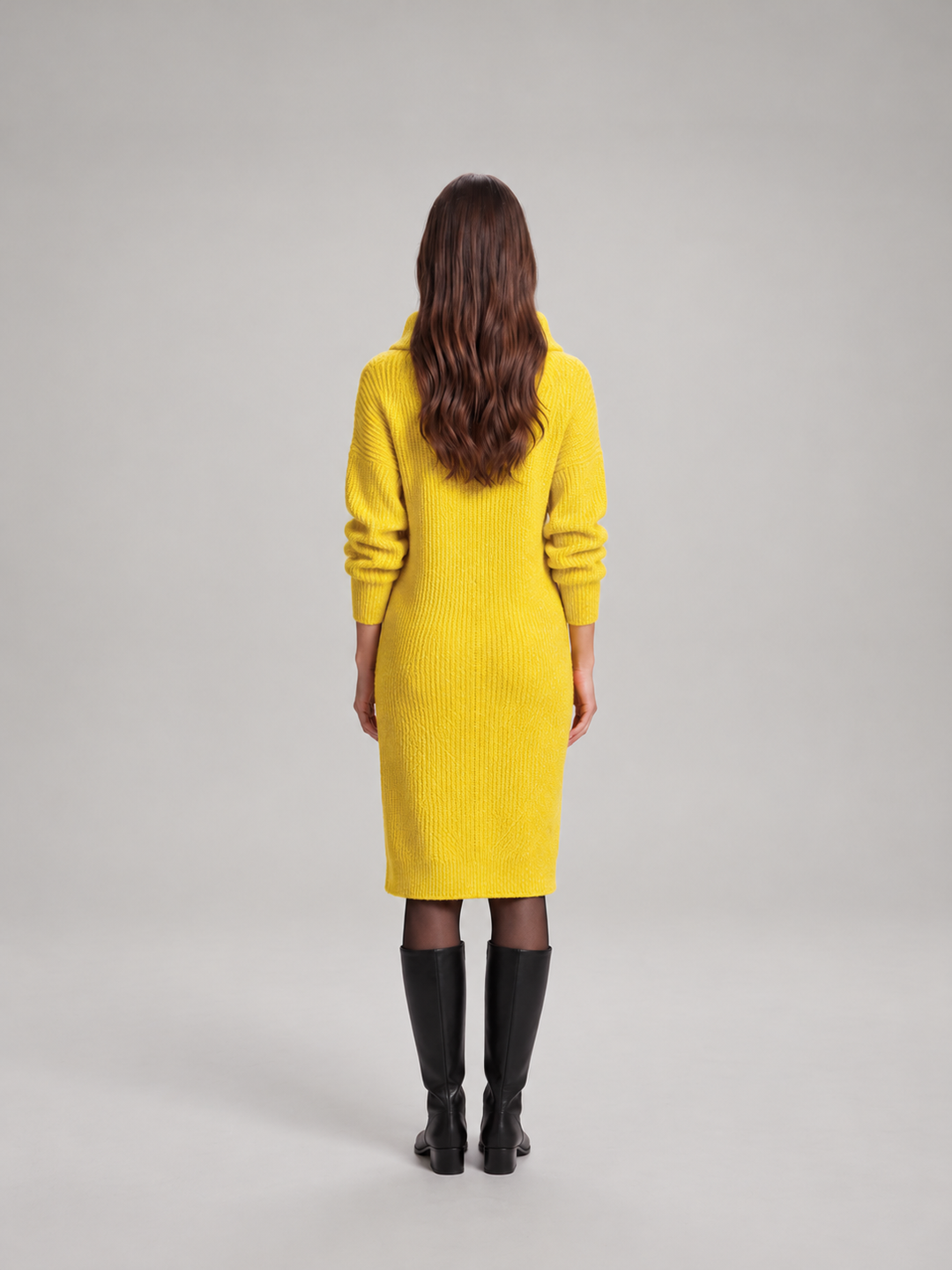 Chic ribbed midi dress with collar for women – Elze