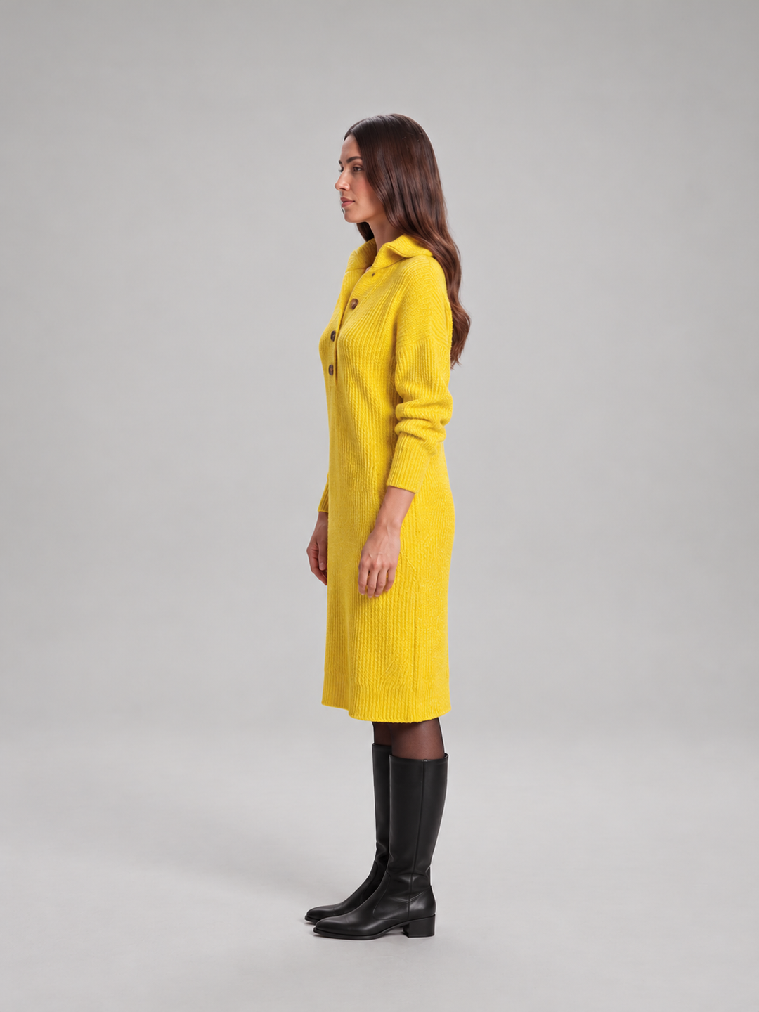 Chic ribbed midi dress with collar for women – Elze