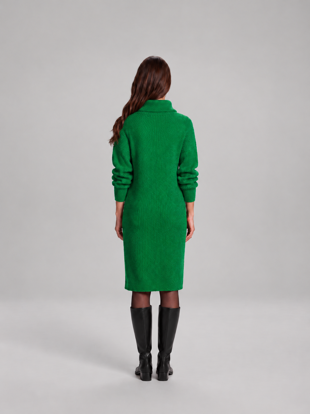 Chic ribbed midi dress with collar for women – Elze