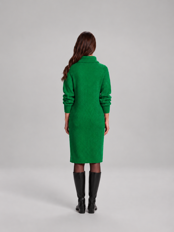 Chic ribbed midi dress with collar for women – Elze