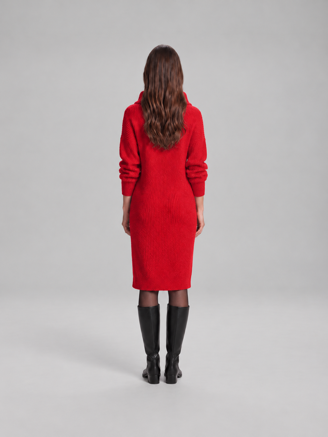 Chic ribbed midi dress with collar for women – Elze