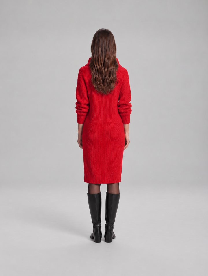Chic ribbed midi dress with collar for women – Elze
