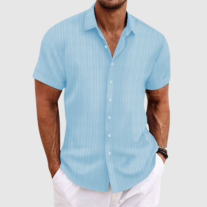 Men’s Button Down Shirt | Short Sleeve Textured Stripe