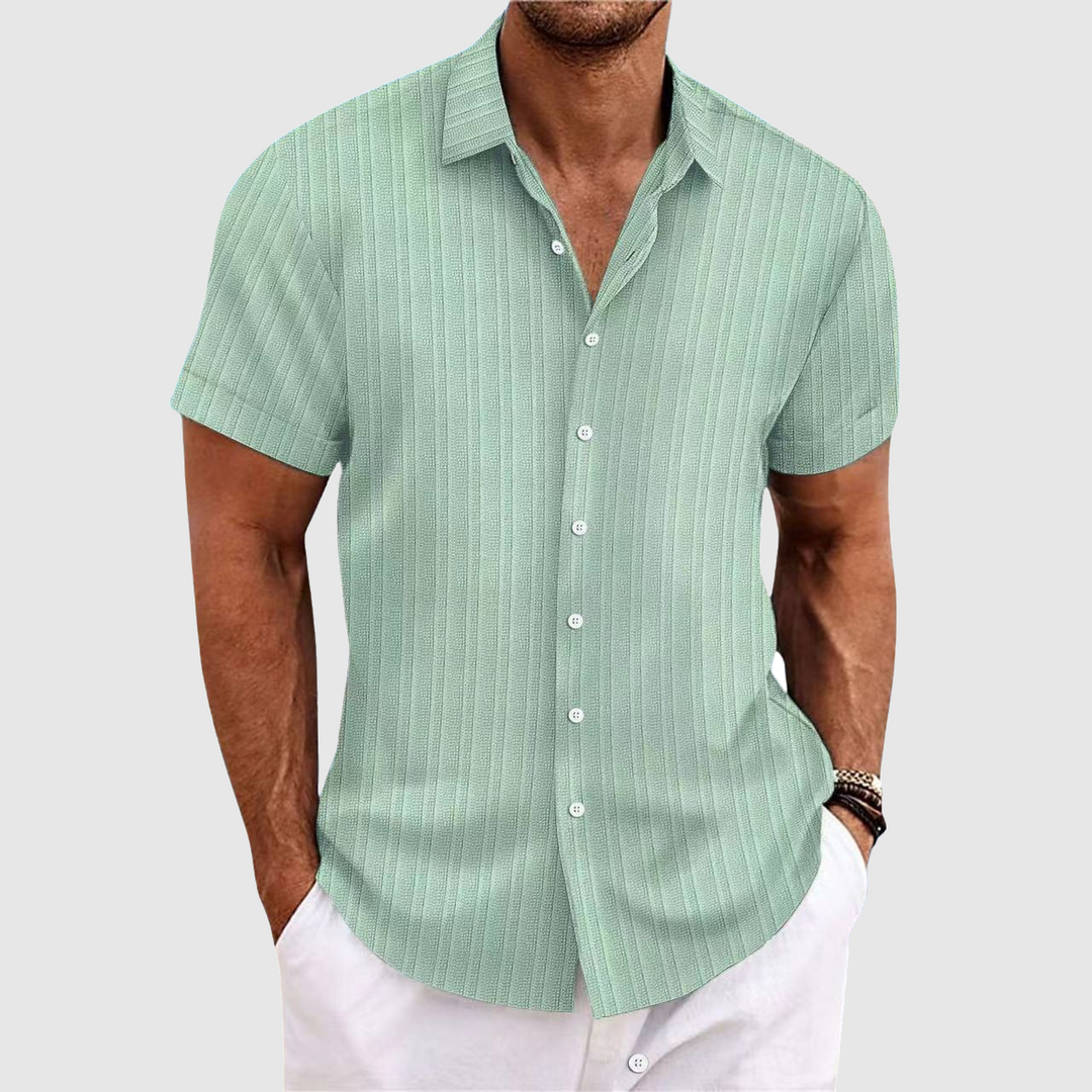 Men’s Button Down Shirt | Short Sleeve Textured Stripe
