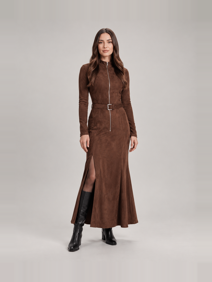 Stylish tailored suede-look dress for women – Jolanda