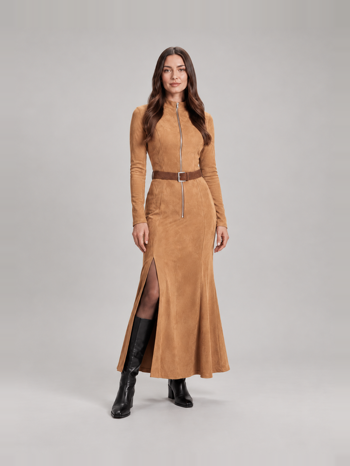 Stylish tailored suede-look dress for women – Jolanda