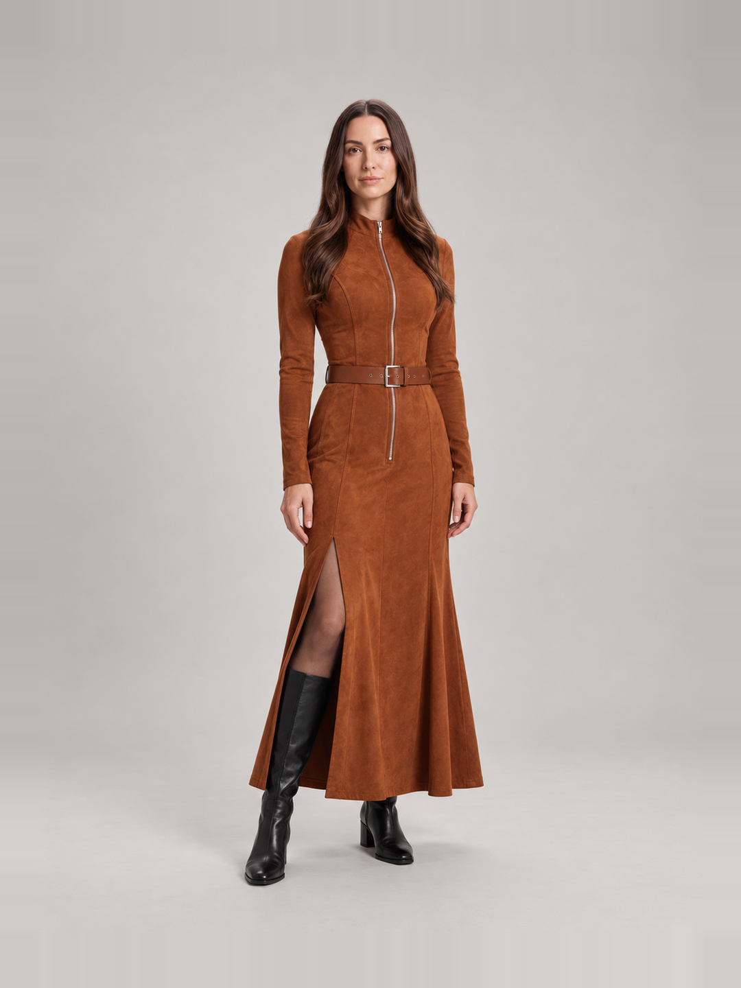 Stylish tailored suede-look dress for women – Jolanda