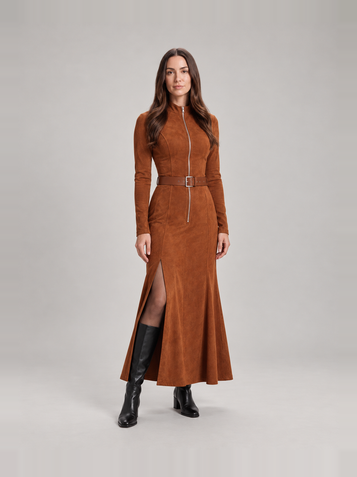 Stylish tailored suede-look dress for women – Jolanda