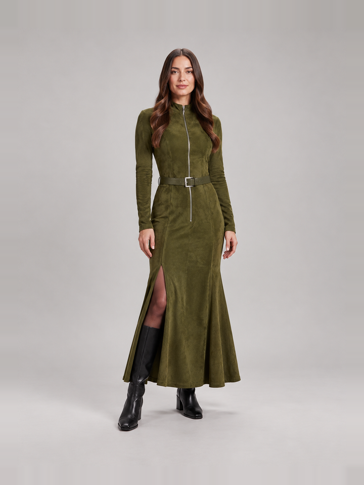 Stylish tailored suede-look dress for women – Jolanda