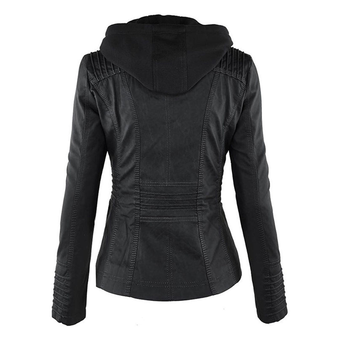 Leather Biker Jacket with Removable Hood and Zip Detail