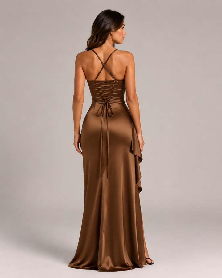 Draped Maxi Dress with High Split for Women – Lianne