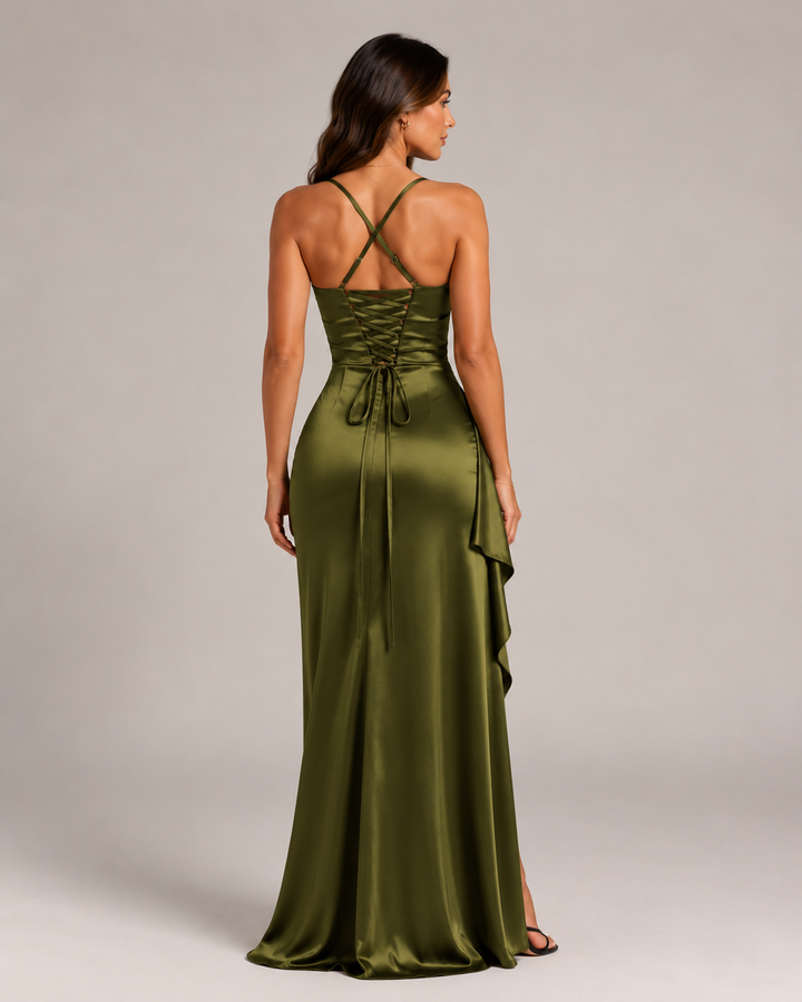 Draped Maxi Dress with High Split for Women – Lianne