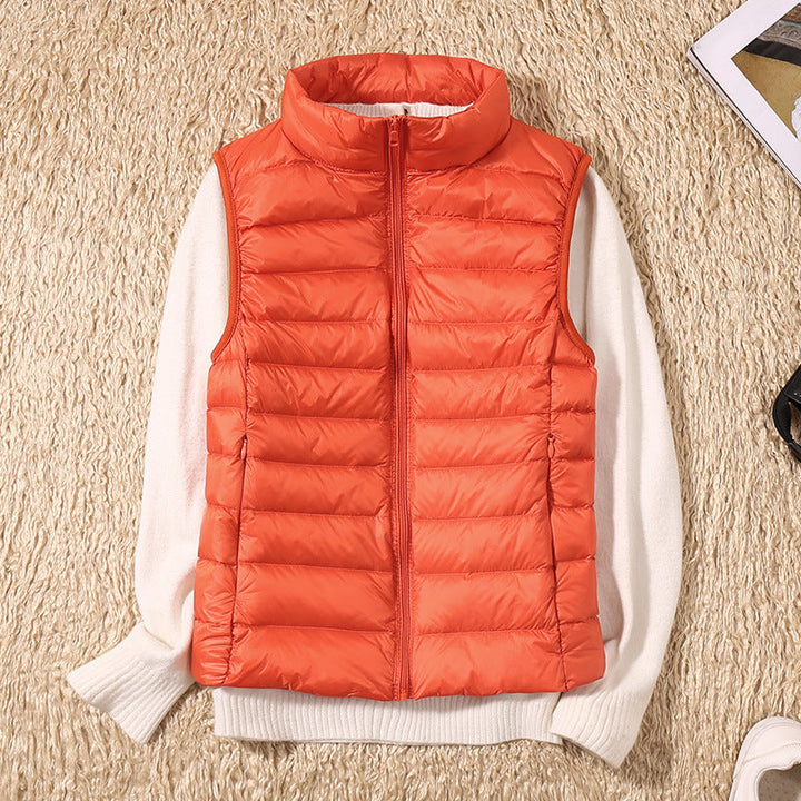 Lightweight Padded Gilet with Stand Collar and Zip Front