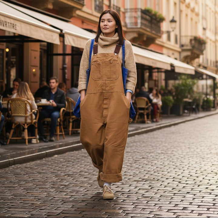 Camel Straight-Leg Bib Overalls for Women