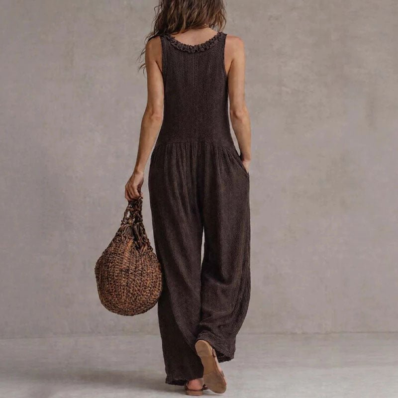 Ruched V Neck Wide Leg Jumpsuit