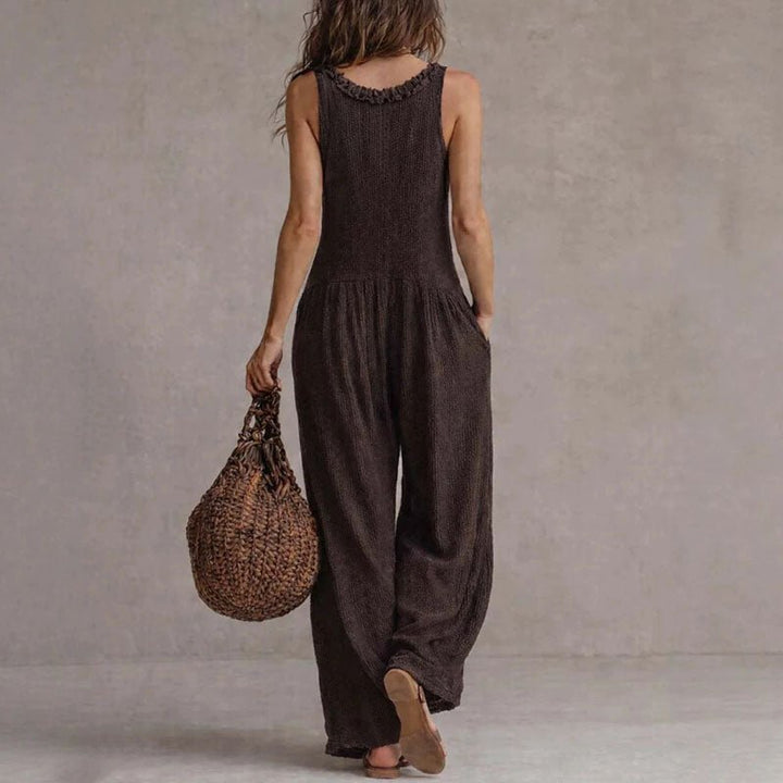 Ruched V Neck Wide Leg Jumpsuit