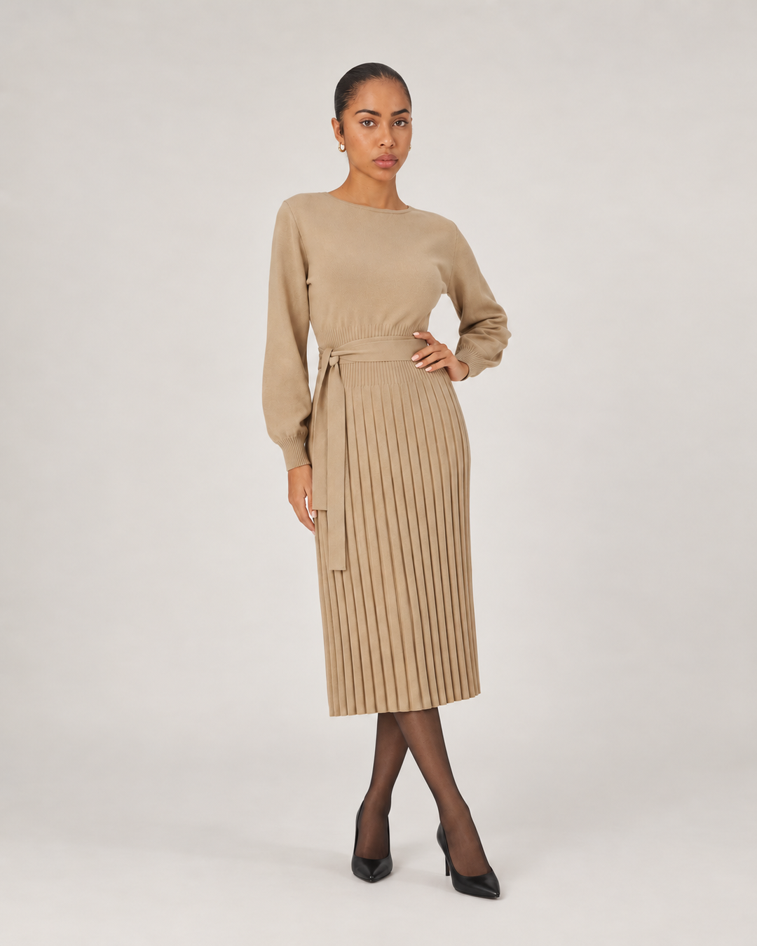 Knit Midi Dress with Pleated Skirt for Women – Marit