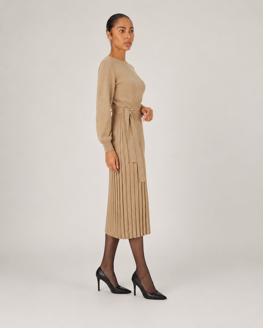 Knit Midi Dress with Pleated Skirt for Women – Marit