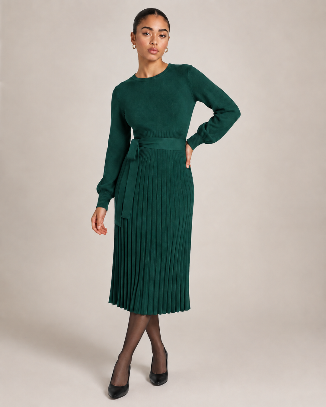 Knit Midi Dress with Pleated Skirt for Women – Marit