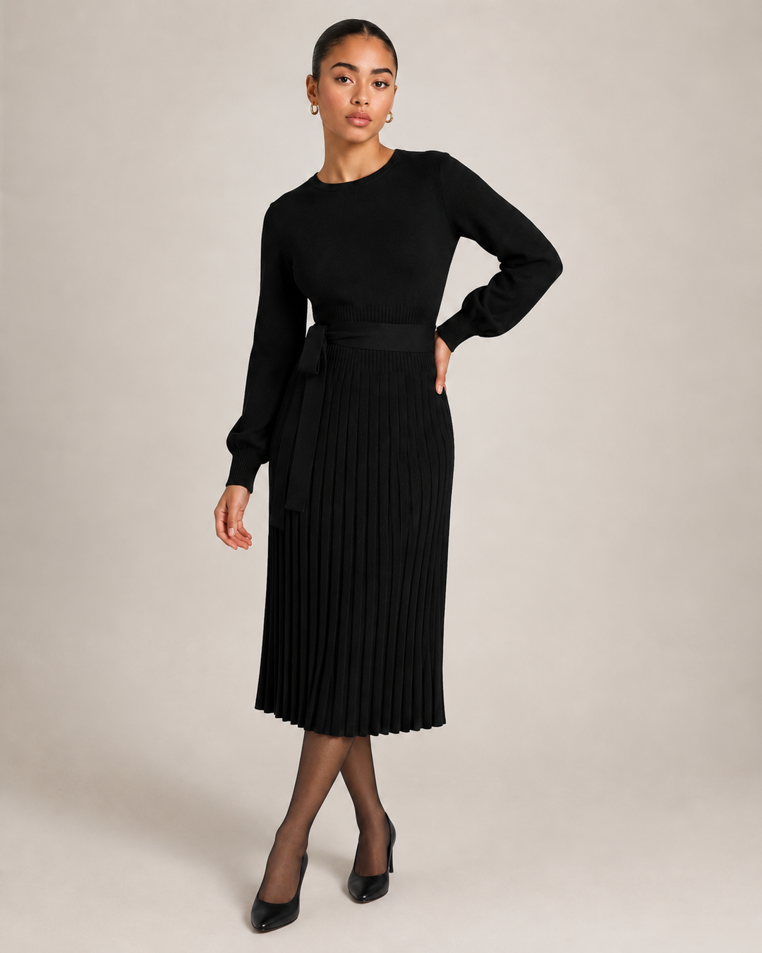 Knit Midi Dress with Pleated Skirt for Women – Marit