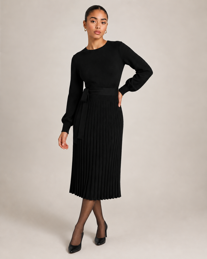 Knit Midi Dress with Pleated Skirt for Women – Marit
