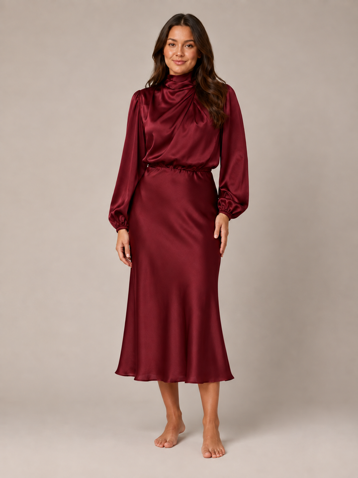Dressed Midi Dress with Puff Sleeves for Women – Marlies