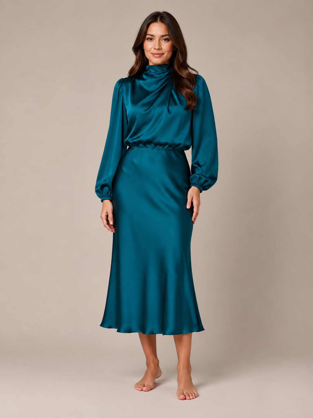 Dressed Midi Dress with Puff Sleeves for Women – Marlies