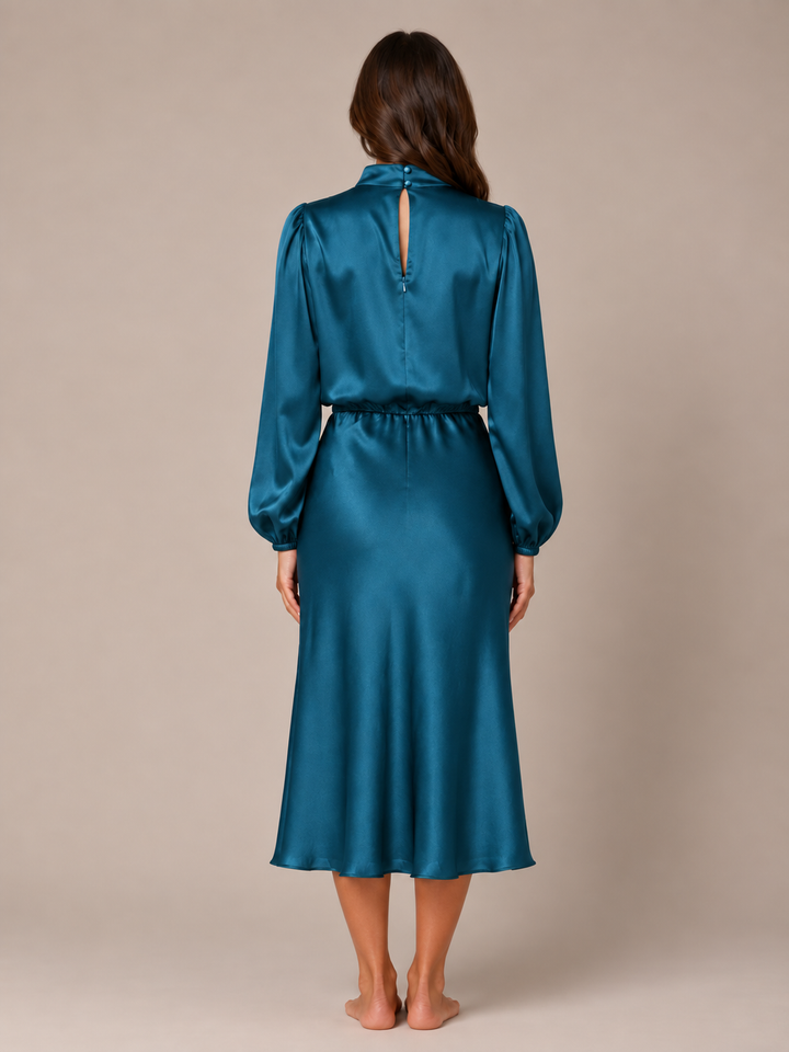 Dressed Midi Dress with Puff Sleeves for Women – Marlies