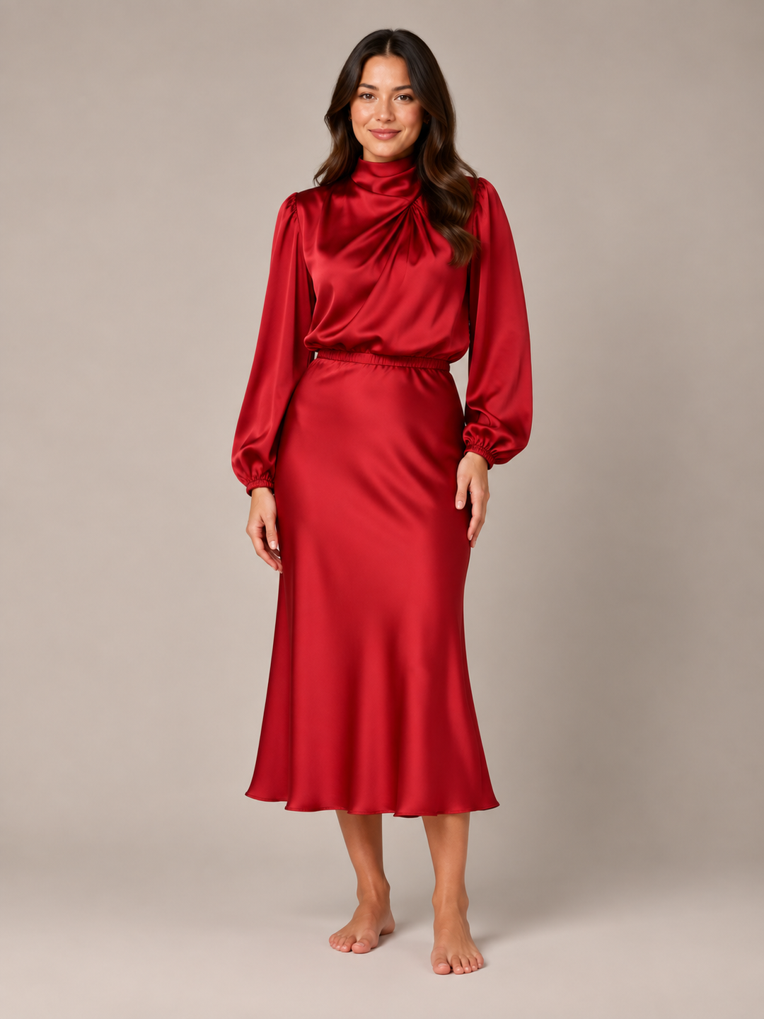 Dressed Midi Dress with Puff Sleeves for Women – Marlies