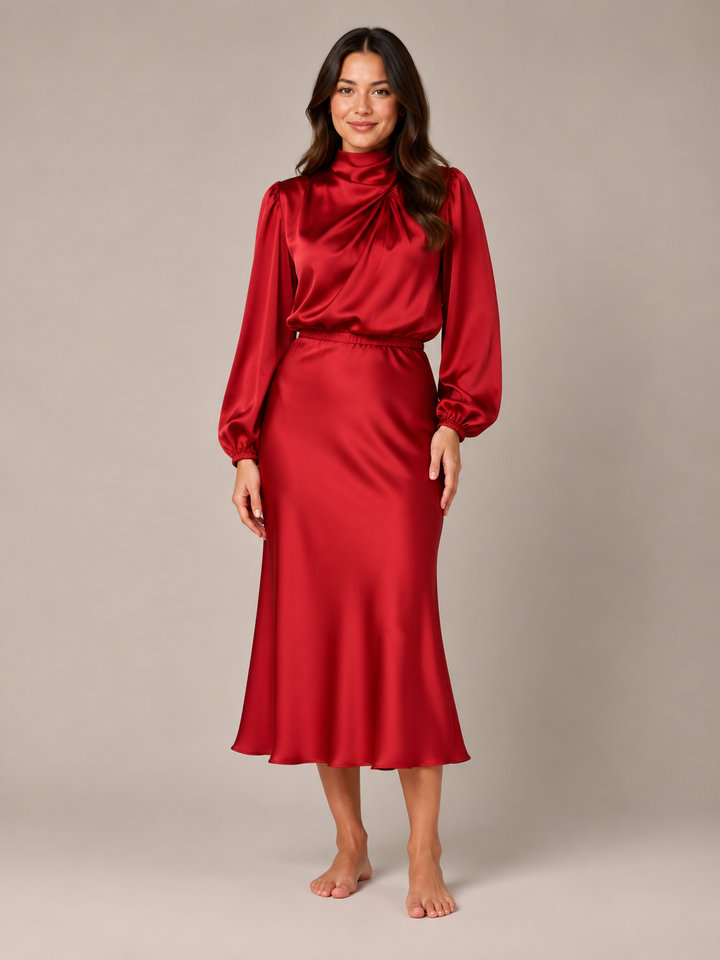 Dressed Midi Dress with Puff Sleeves for Women – Marlies