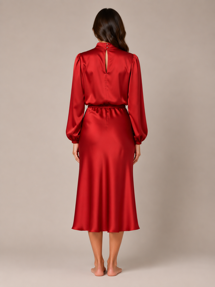 Dressed Midi Dress with Puff Sleeves for Women – Marlies
