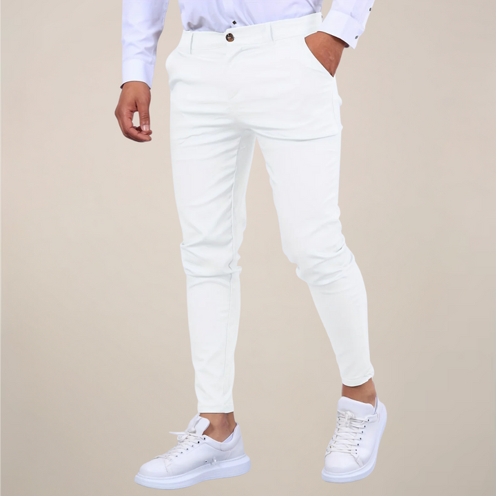 Mens Slim-Fit Chino Trousers with Narrow Ankle and Wrinkle-Resistant Fabric
