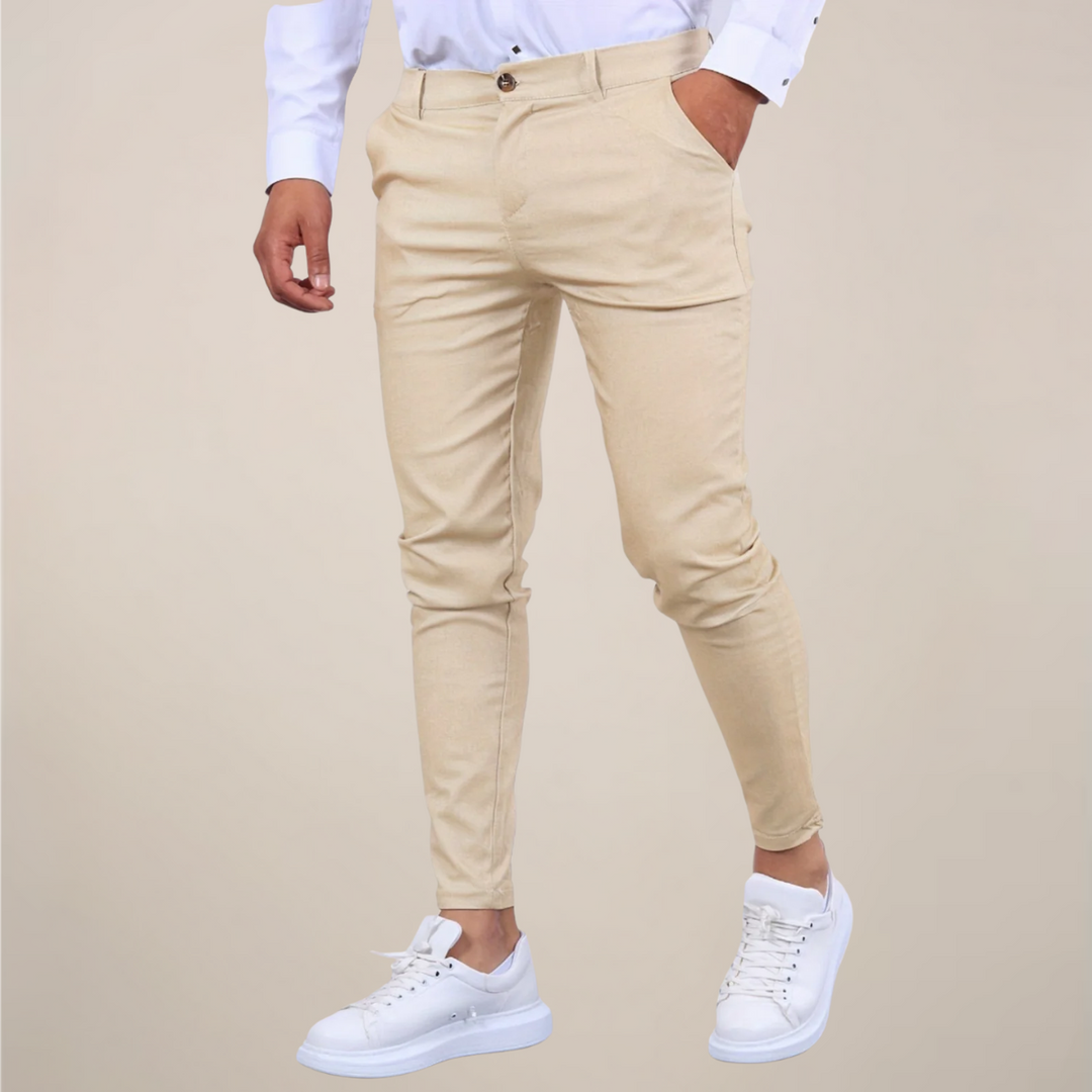 Mens Slim-Fit Chino Trousers with Narrow Ankle and Wrinkle-Resistant Fabric